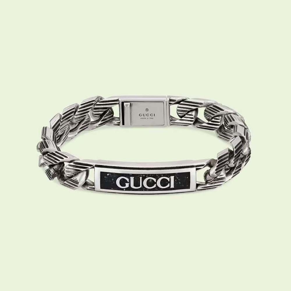 Gucci Women Gucci Logo Thin Enamel Bracelet in Silver