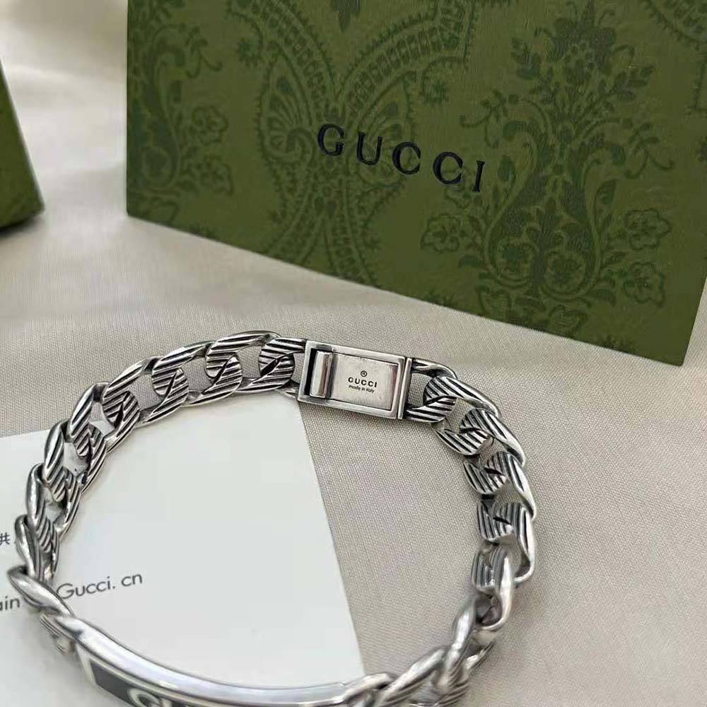 Gucci Women Gucci Logo Thin Enamel Bracelet in Silver (3)