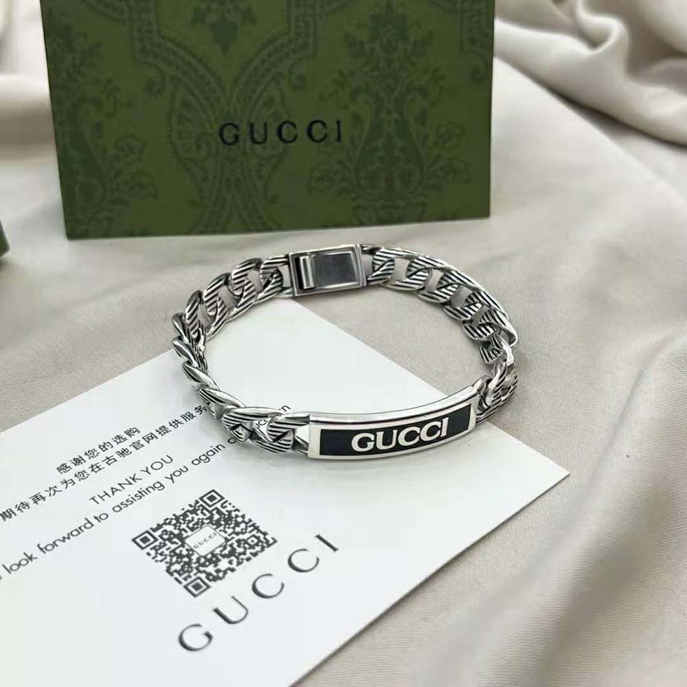 Gucci Women Gucci Logo Thin Enamel Bracelet in Silver (4)