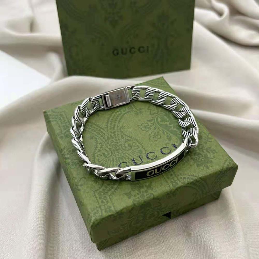 Gucci Women Gucci Logo Thin Enamel Bracelet in Silver (5)