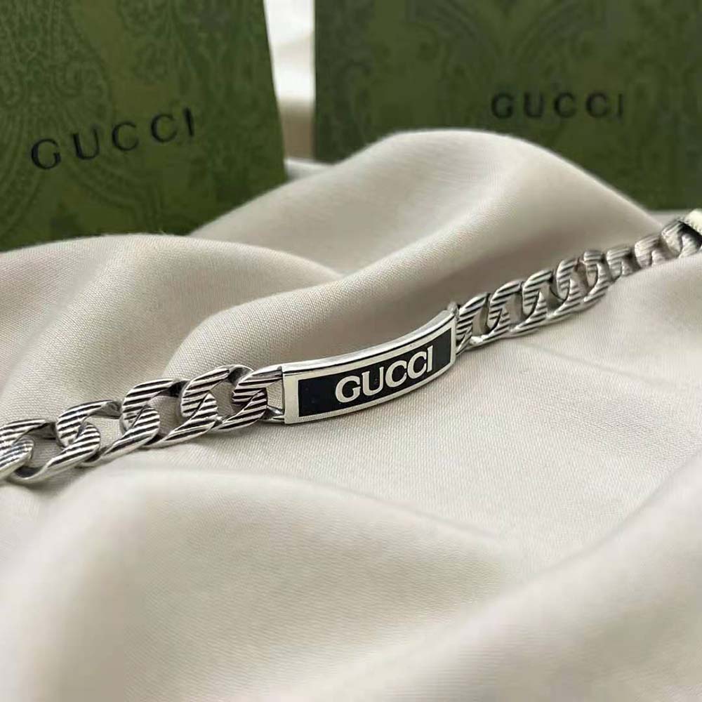 Gucci Women Gucci Logo Thin Enamel Bracelet in Silver (6)