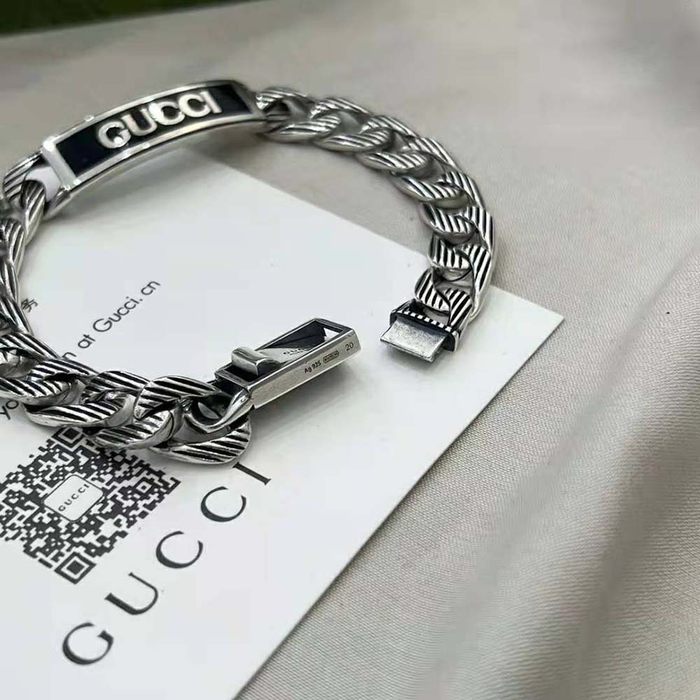 Gucci Women Gucci Logo Thin Enamel Bracelet in Silver (7)