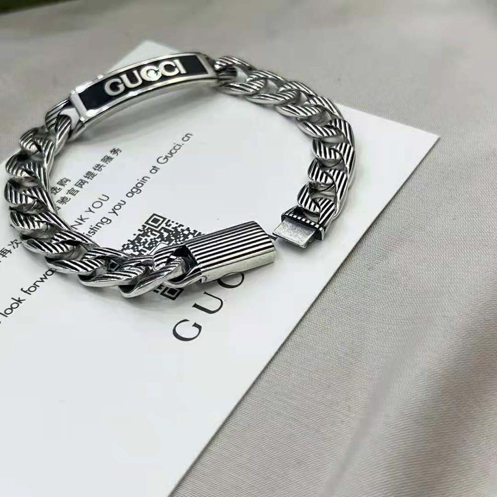 Gucci Women Gucci Logo Thin Enamel Bracelet in Silver (8)