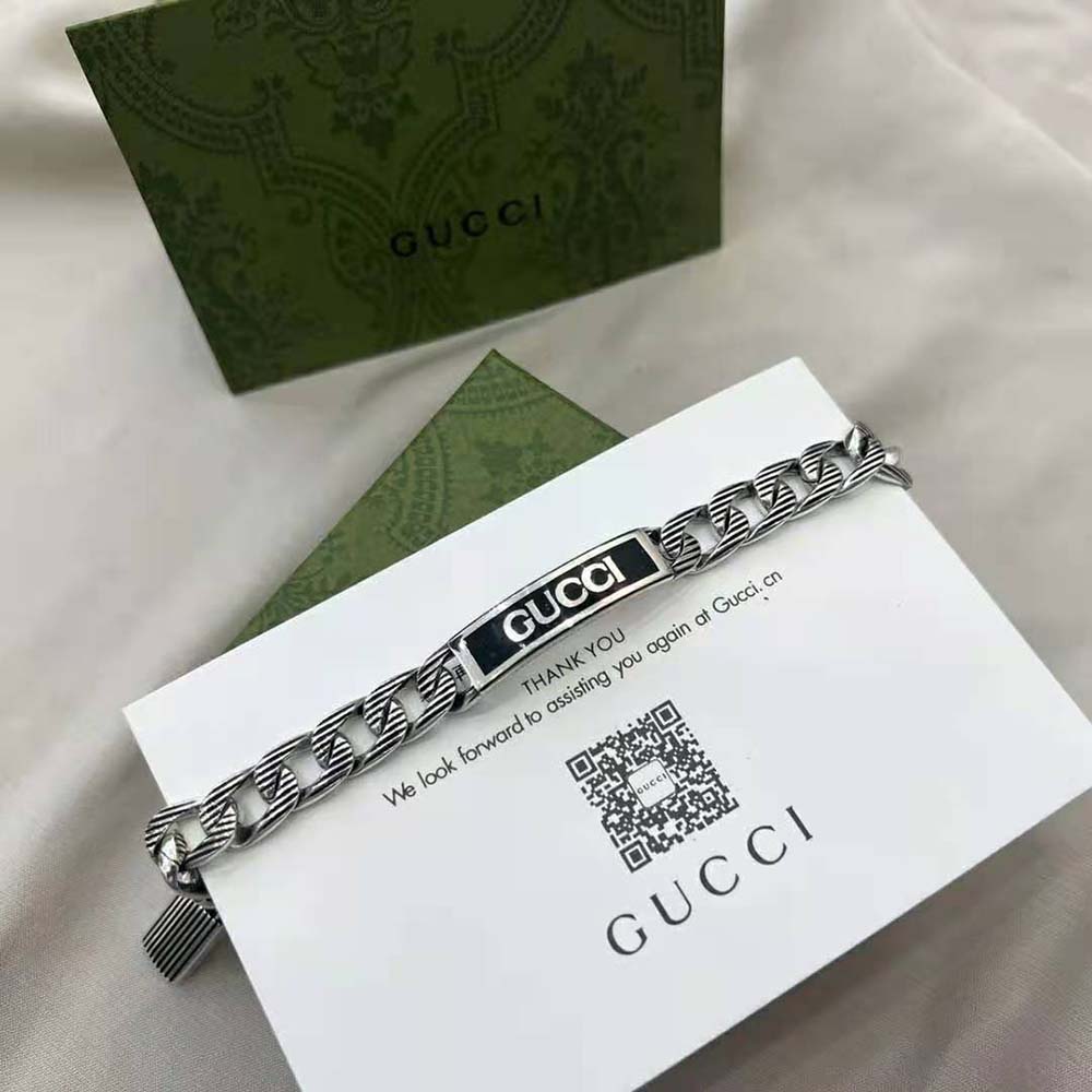 Gucci Women Gucci Logo Thin Enamel Bracelet in Silver (9)