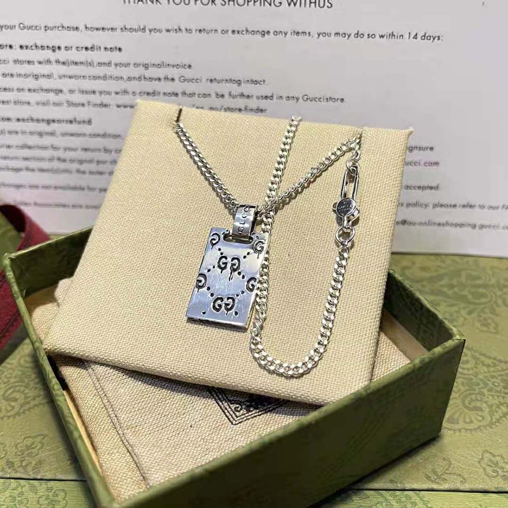 Gucci Women Guccighost Pendant Necklace in Silver (10)