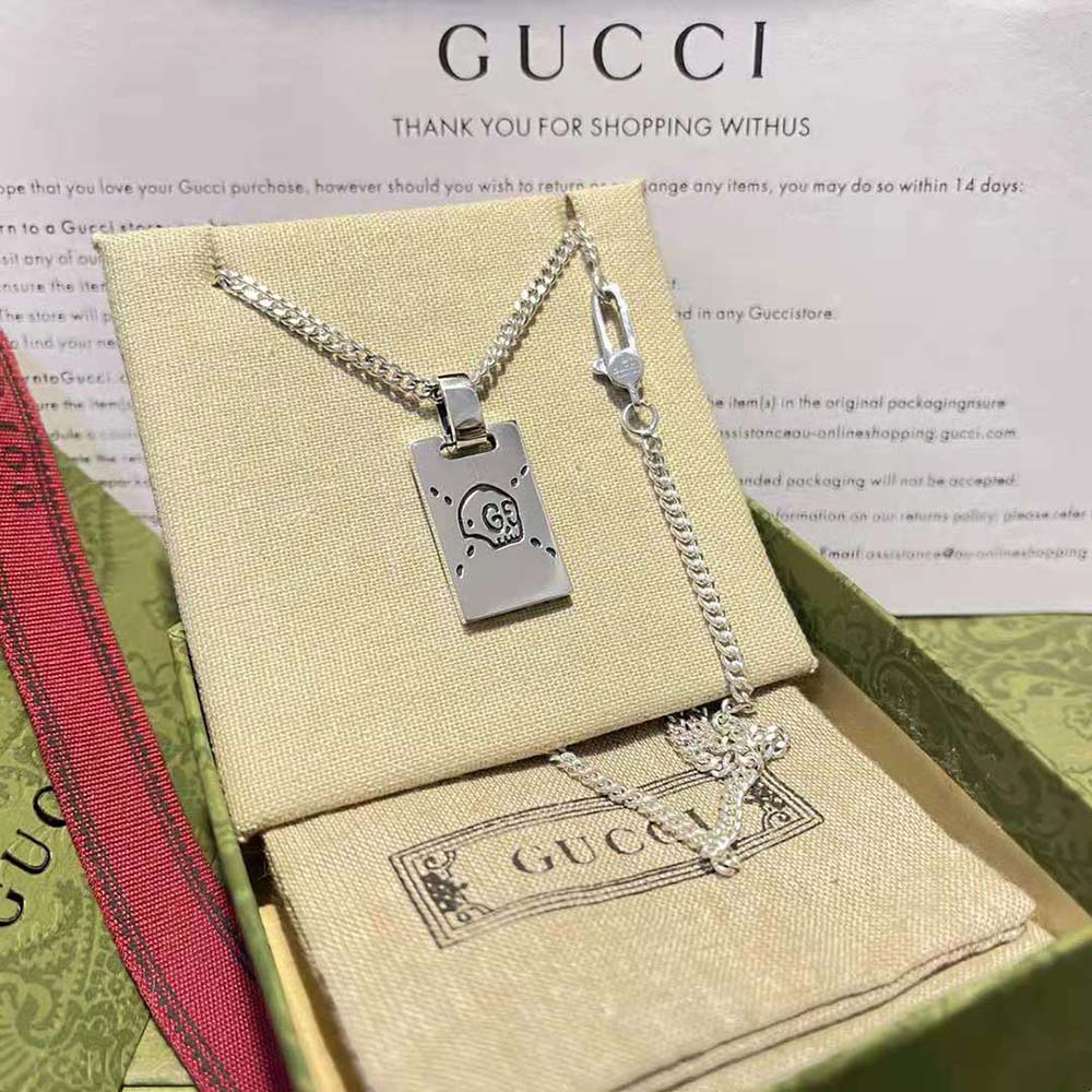 Gucci Women Guccighost Pendant Necklace in Silver (8)