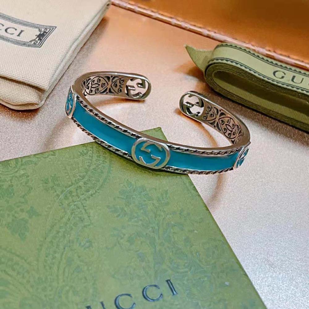 Gucci Women Interlocking G Necklace in Silver-Blue (3)
