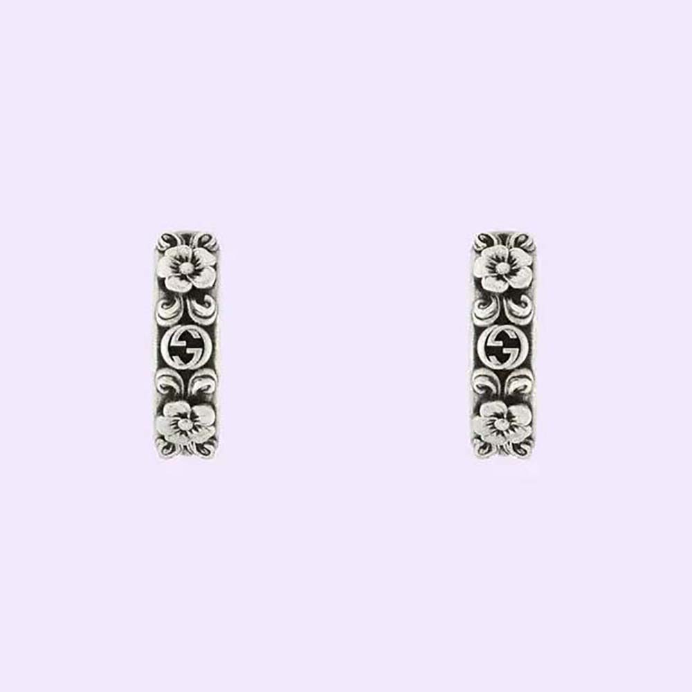 Gucci Women Interlocking G and Flower Earrings in Silver