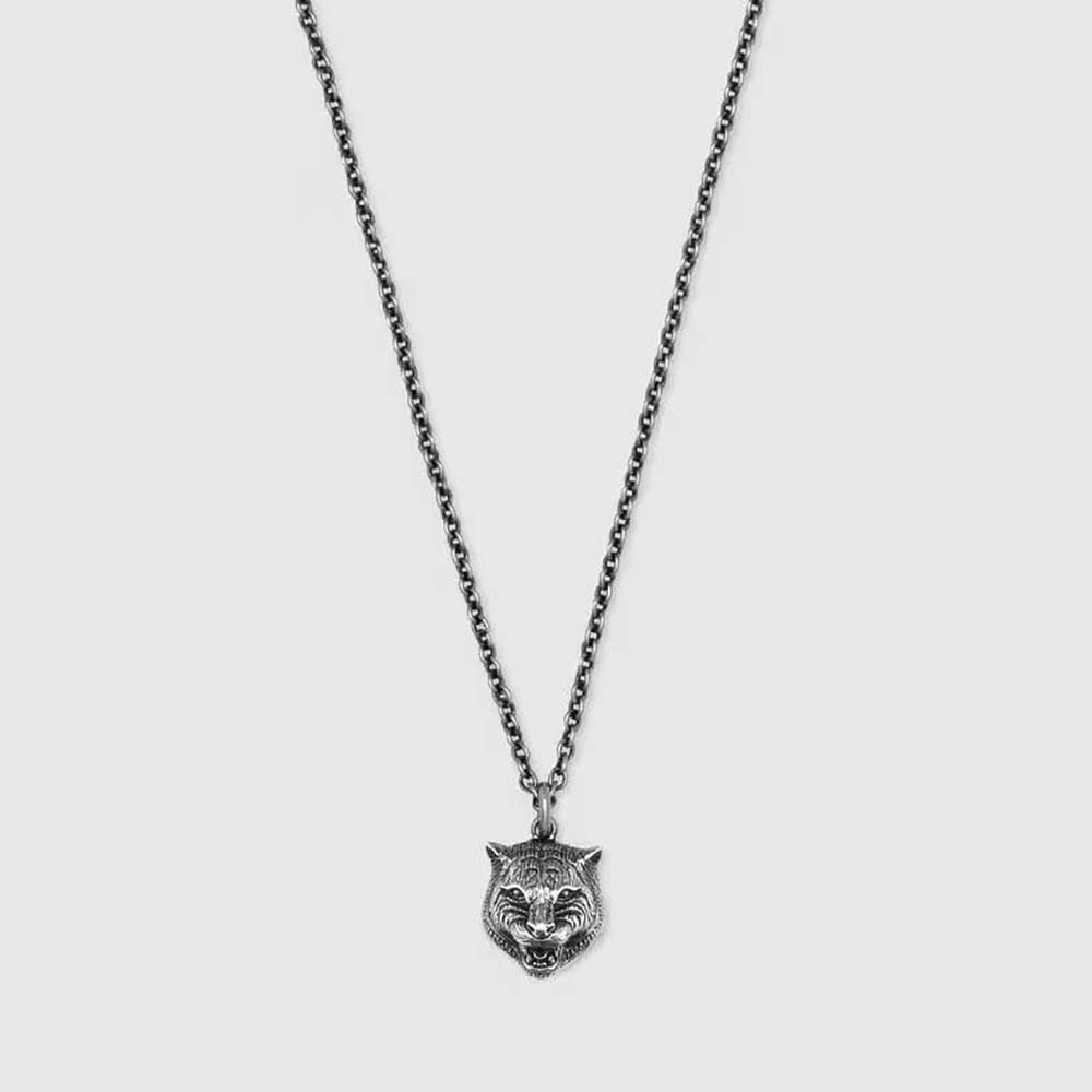 Gucci Women Necklace in Silver with Feline Head in Silver