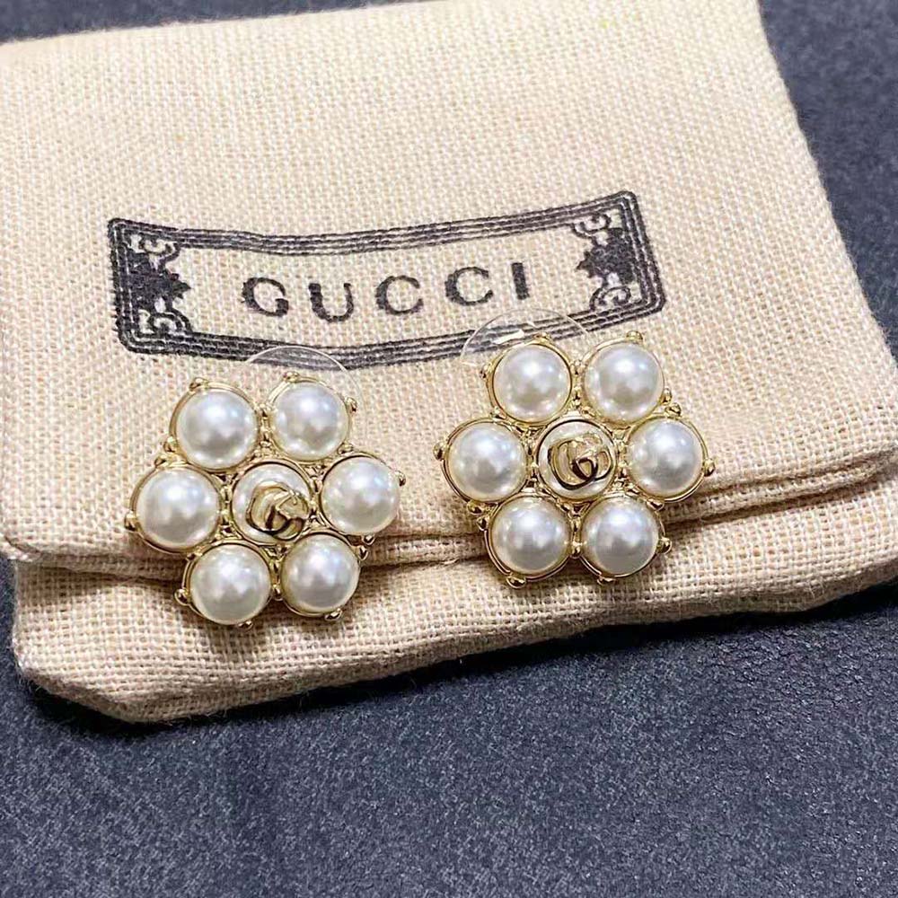 Gucci Women Pearl Double G Earrings (7)