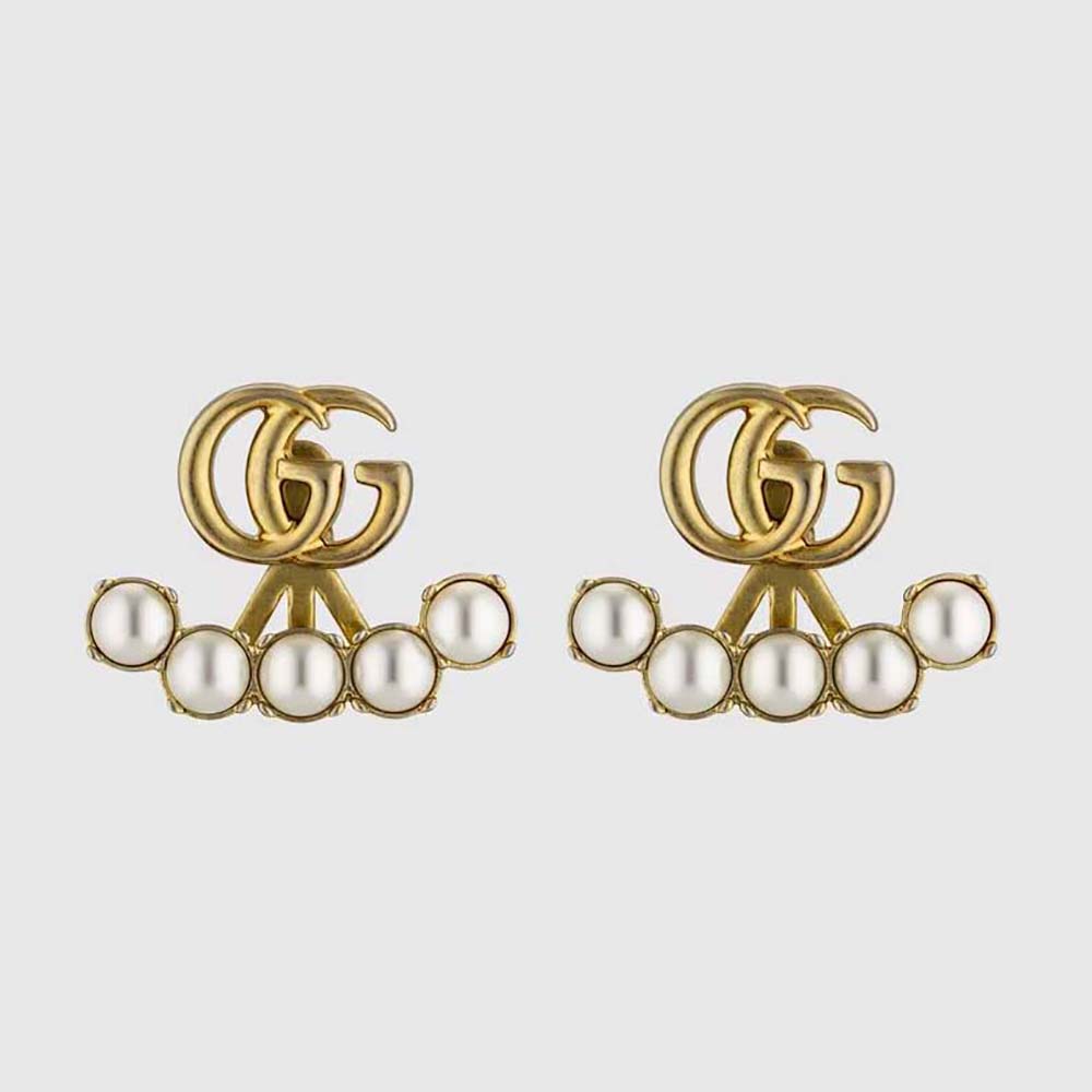 Gucci Women Pearl Double G Earrings with Double G