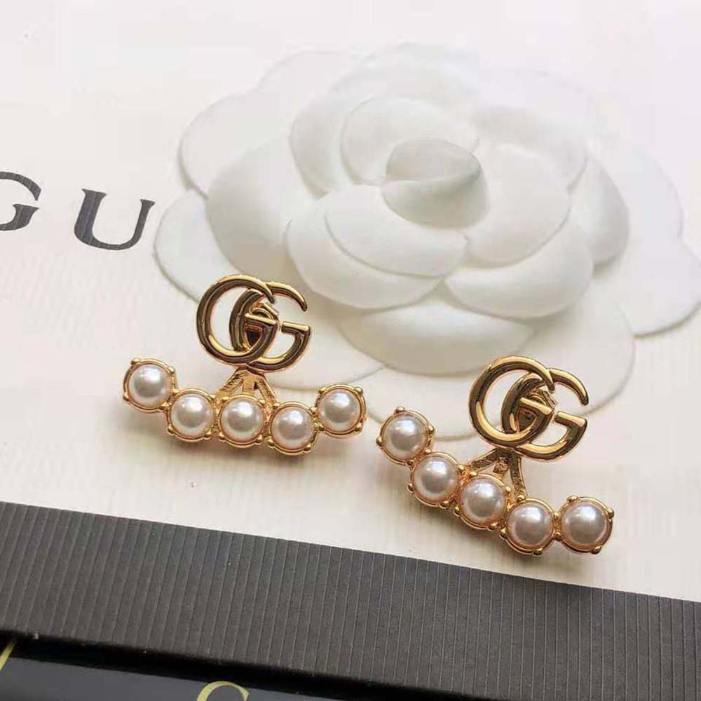 Gucci Women Pearl Double G Earrings with Double G (4)