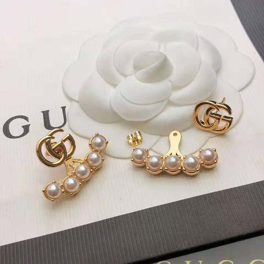 Gucci Women Pearl Double G Earrings with Double G (5)