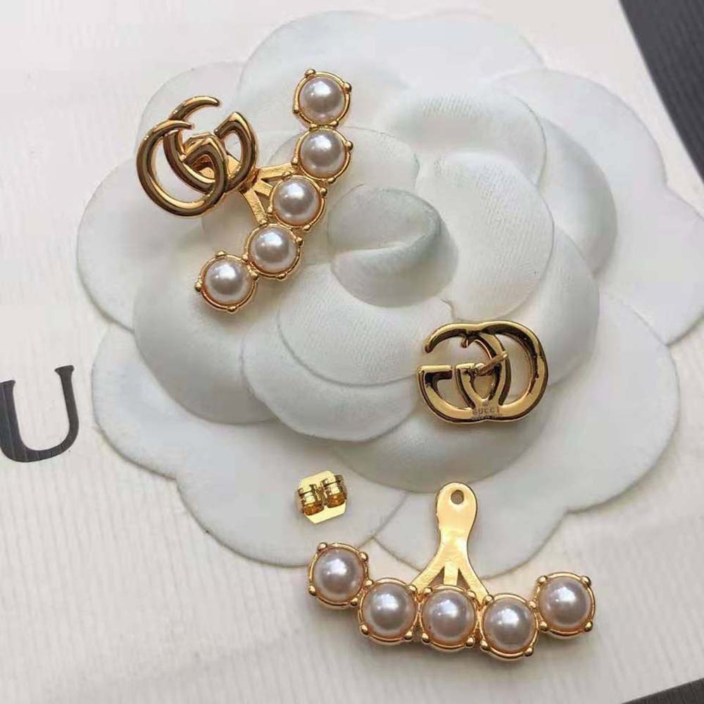 Gucci Women Pearl Double G Earrings with Double G (6)