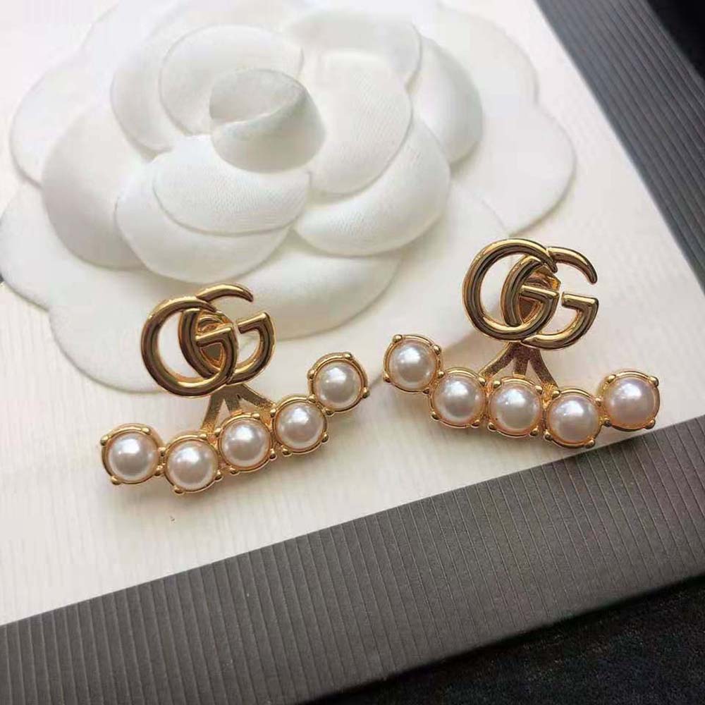 Gucci Women Pearl Double G Earrings with Double G (7)