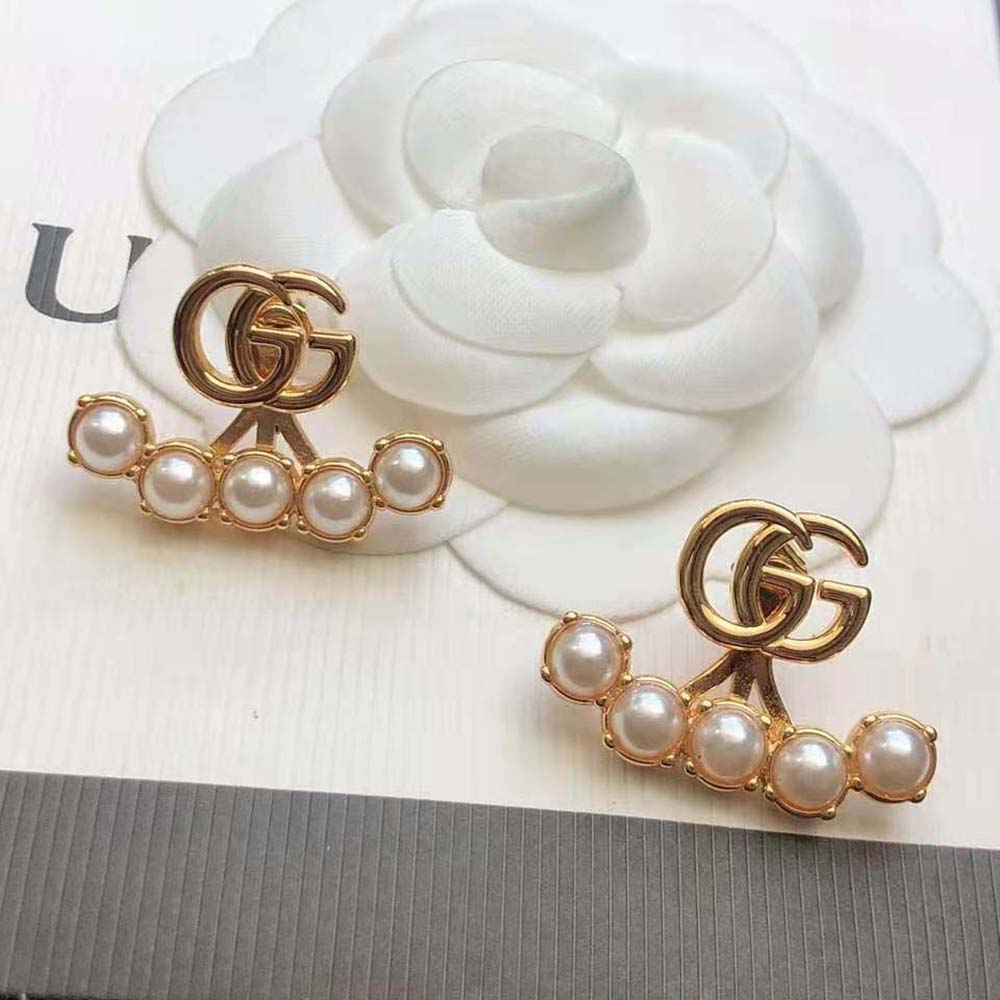 Gucci Women Pearl Double G Earrings with Double G (8)