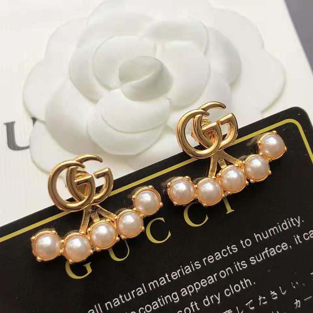 Gucci Women Pearl Double G Earrings with Double G (9)