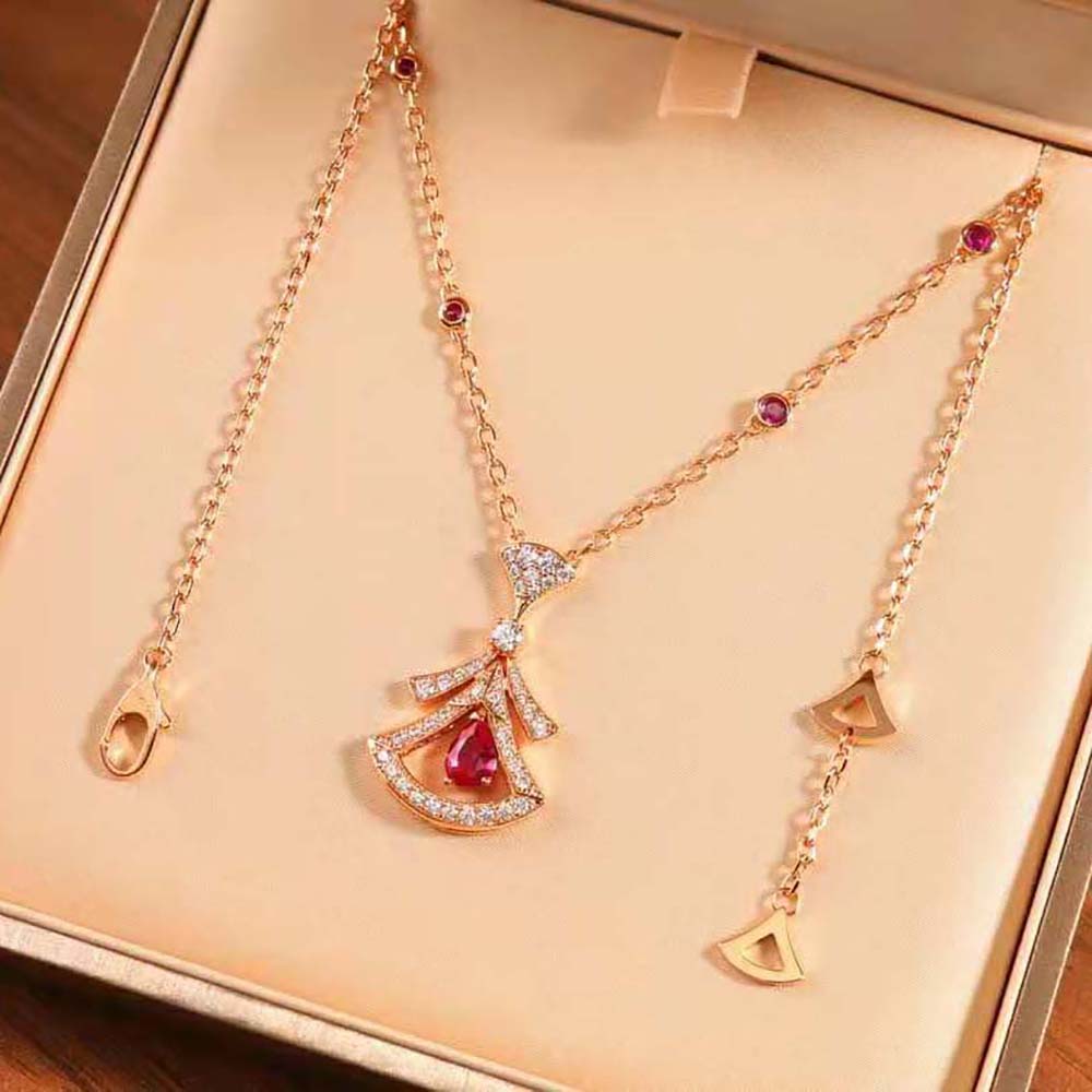 Bulgari DIVAS’ DREAM Necklace in 18 kt Rose Gold Set-Red (2)