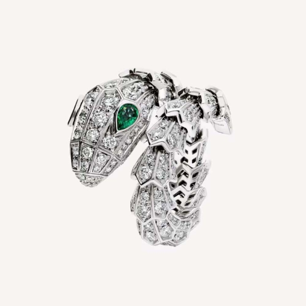 Bulgari Serpenti 18 kt White Gold Ring Set-Green (1)