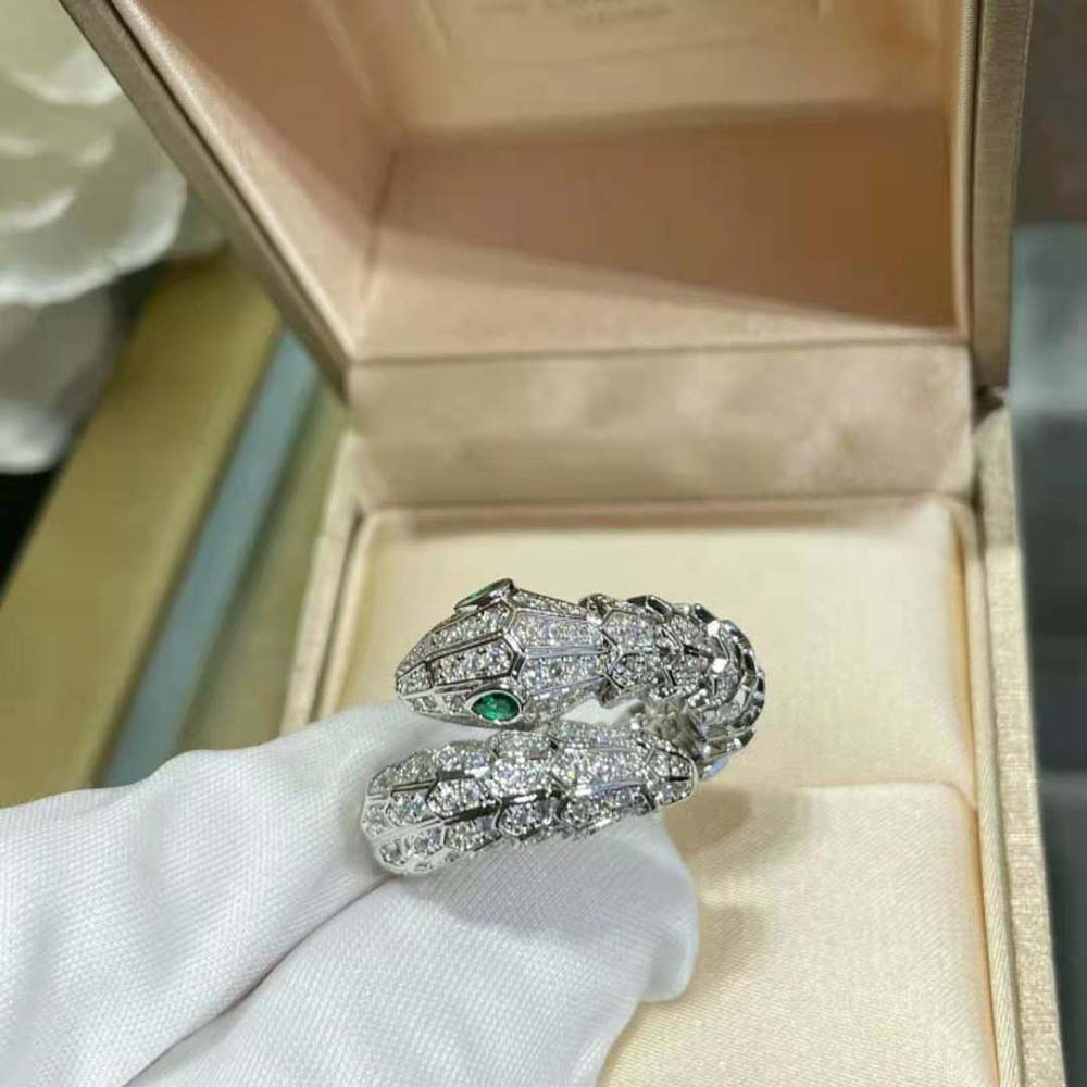 Bulgari Serpenti 18 kt White Gold Ring Set-Green (6)