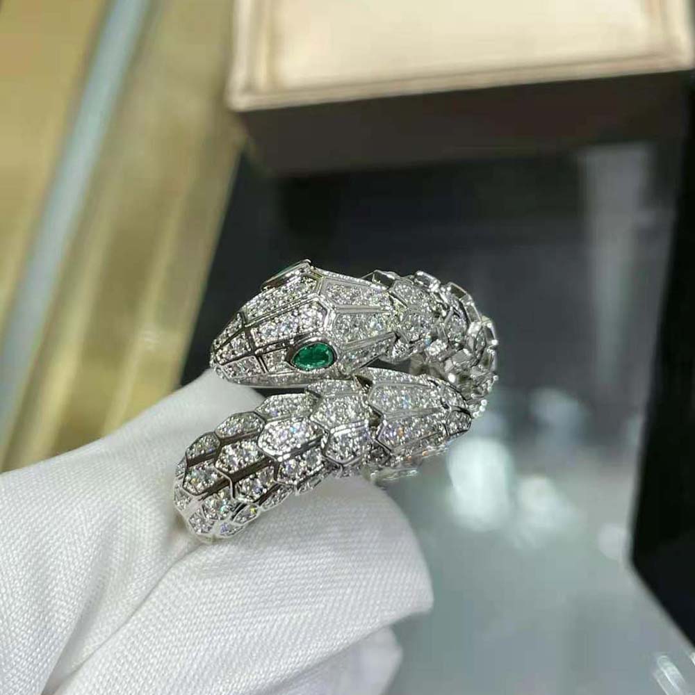 Bulgari Serpenti 18 kt White Gold Ring Set-Green (7)