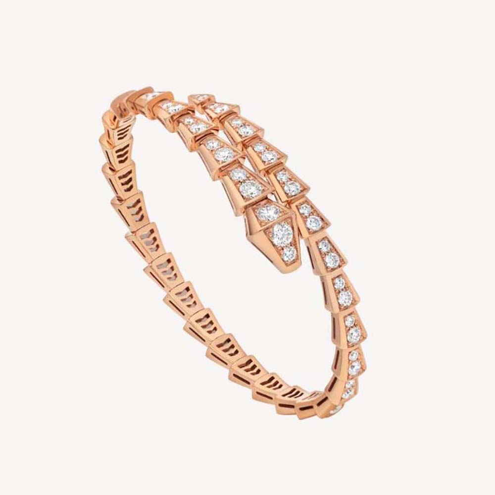 Bulgari Serpenti Viper One-coil Thin Bracelet in 18 kt Rose Gold and Full Pavé Diamonds (1)