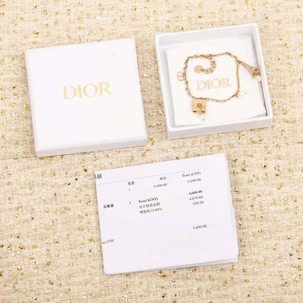 Dior Women Plan De Paris Bracelet Gold-Finish Metal and White Resin Pearls (2)