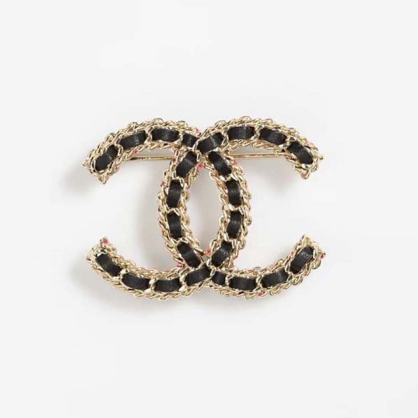 Chanel Women Brooch in Metal & Calfskin-Black (1)