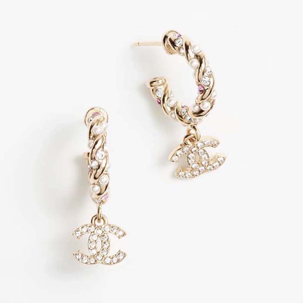 Chanel Women Hoop Earrings in Metal Glass Pearls & Strass