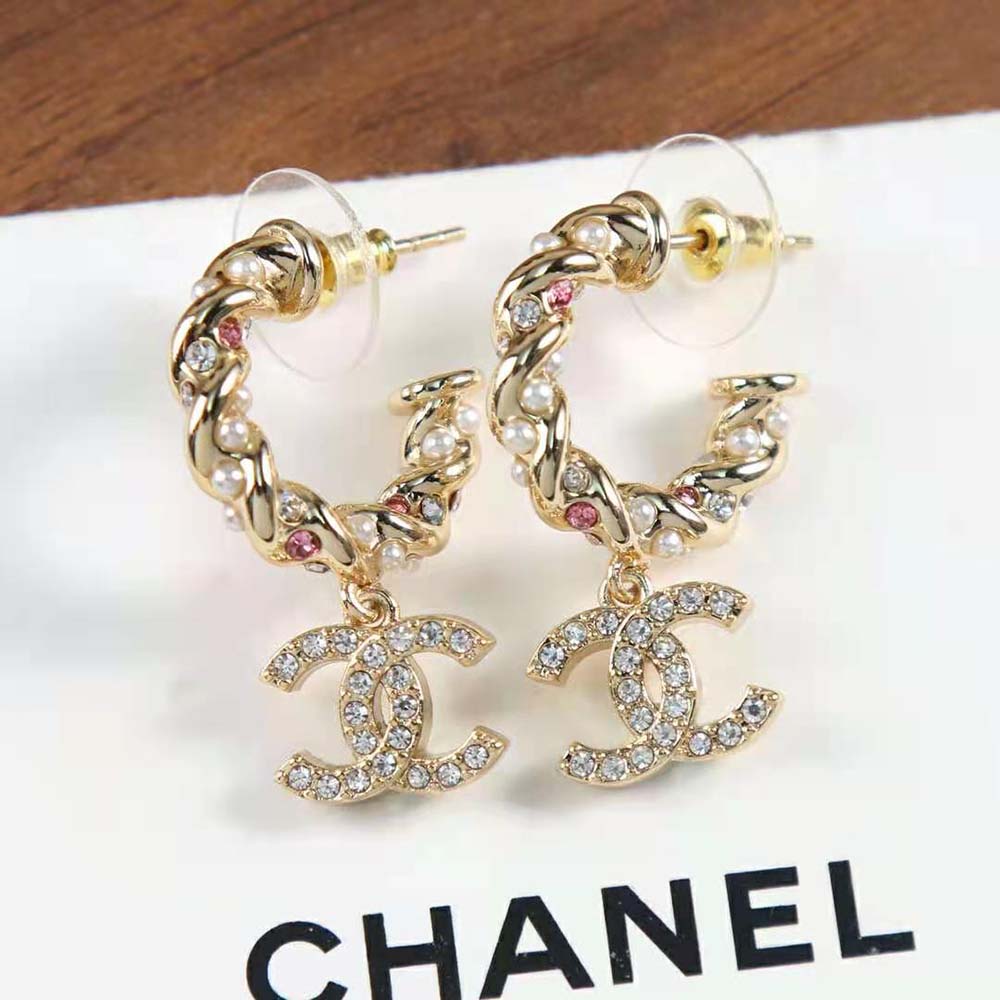 Chanel Women Hoop Earrings in Metal Glass Pearls & Strass (3)