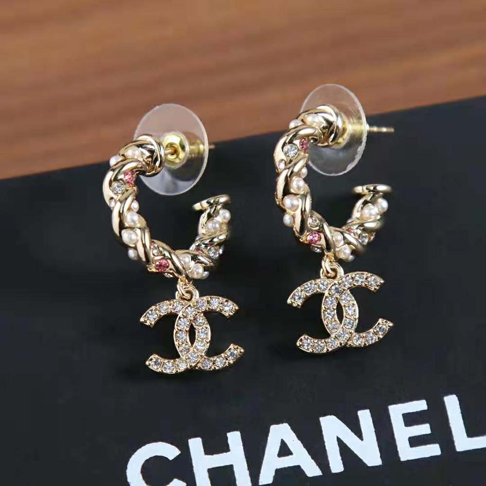 Chanel Women Hoop Earrings in Metal Glass Pearls & Strass (7)