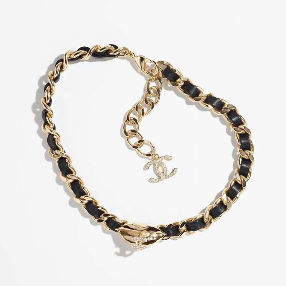 Chanel Women Necklace in Metal Lambskin & Strass-Black (1)