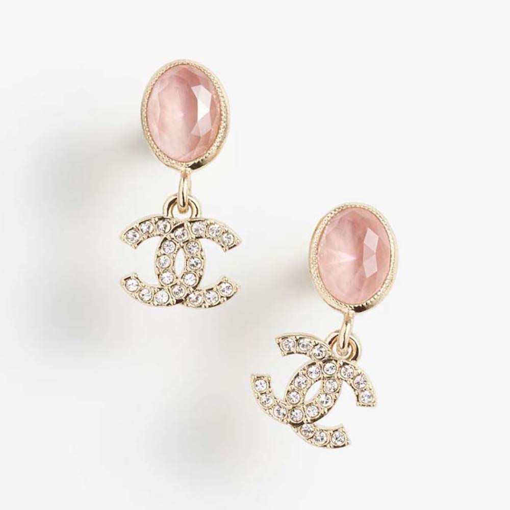 Chanel Women Pendant Earrings in Metal & Strass-Pink (1)