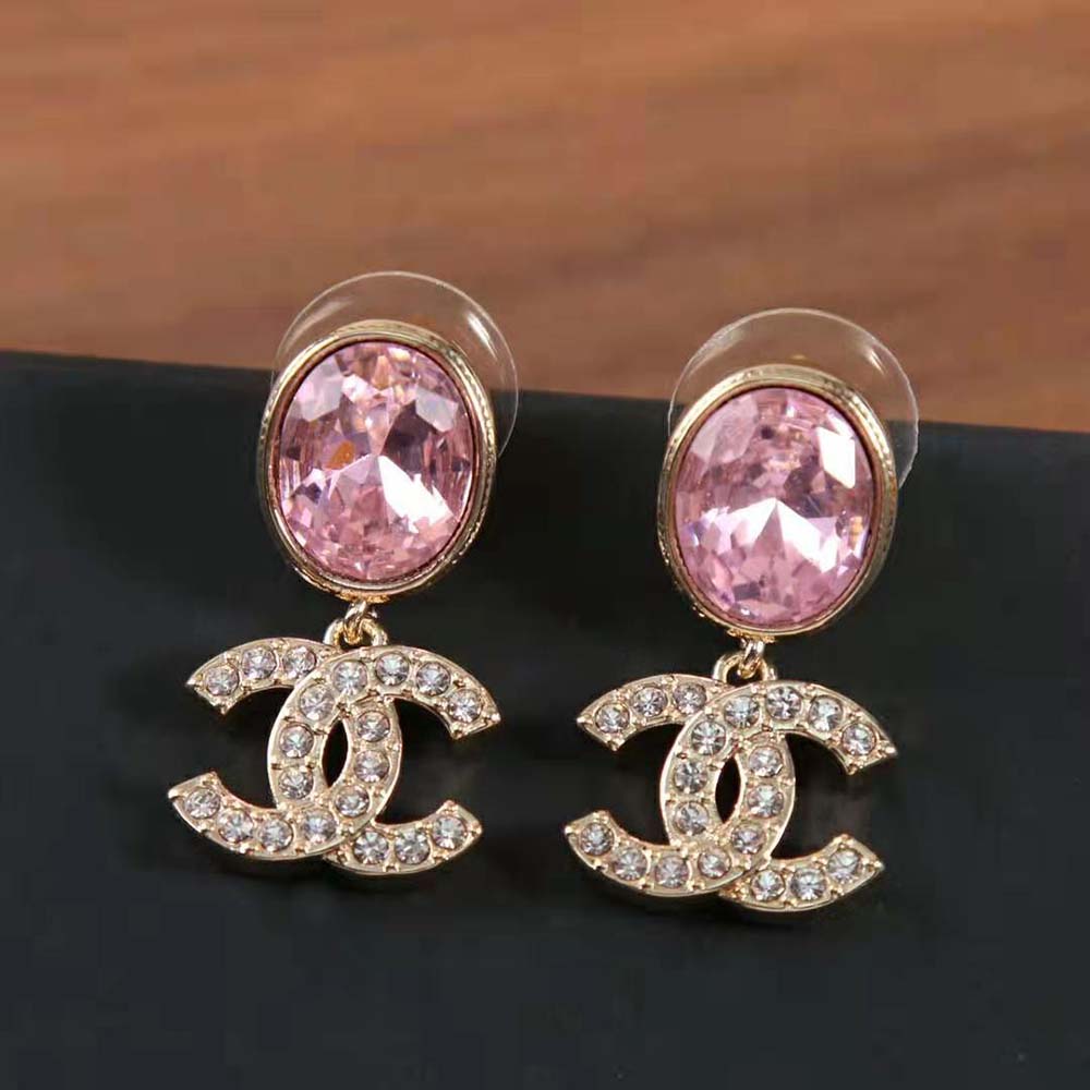 Chanel Women Pendant Earrings in Metal & Strass-Pink (3)