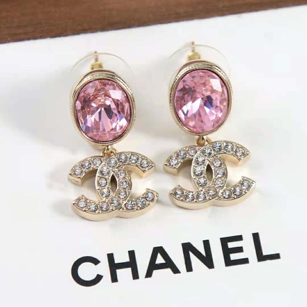 Chanel Women Pendant Earrings in Metal & Strass-Pink (4)