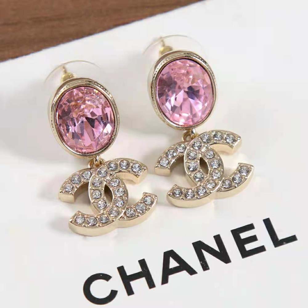Chanel Women Pendant Earrings in Metal & Strass-Pink (5)