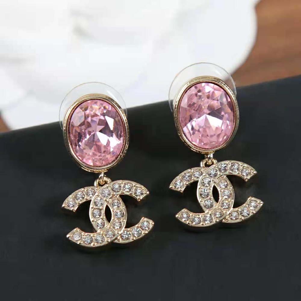 Chanel Women Pendant Earrings in Metal & Strass-Pink (7)