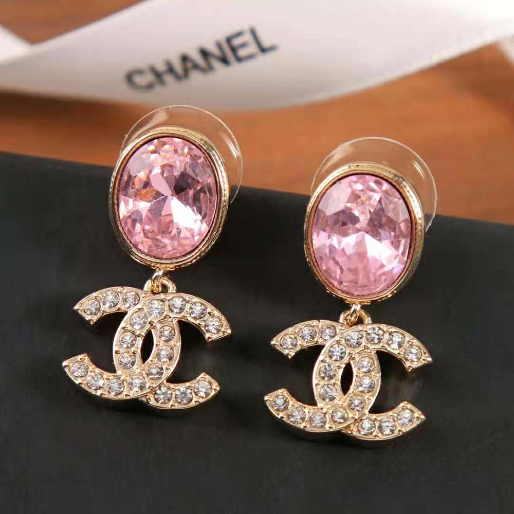 Chanel Women Pendant Earrings in Metal & Strass-Pink (8)
