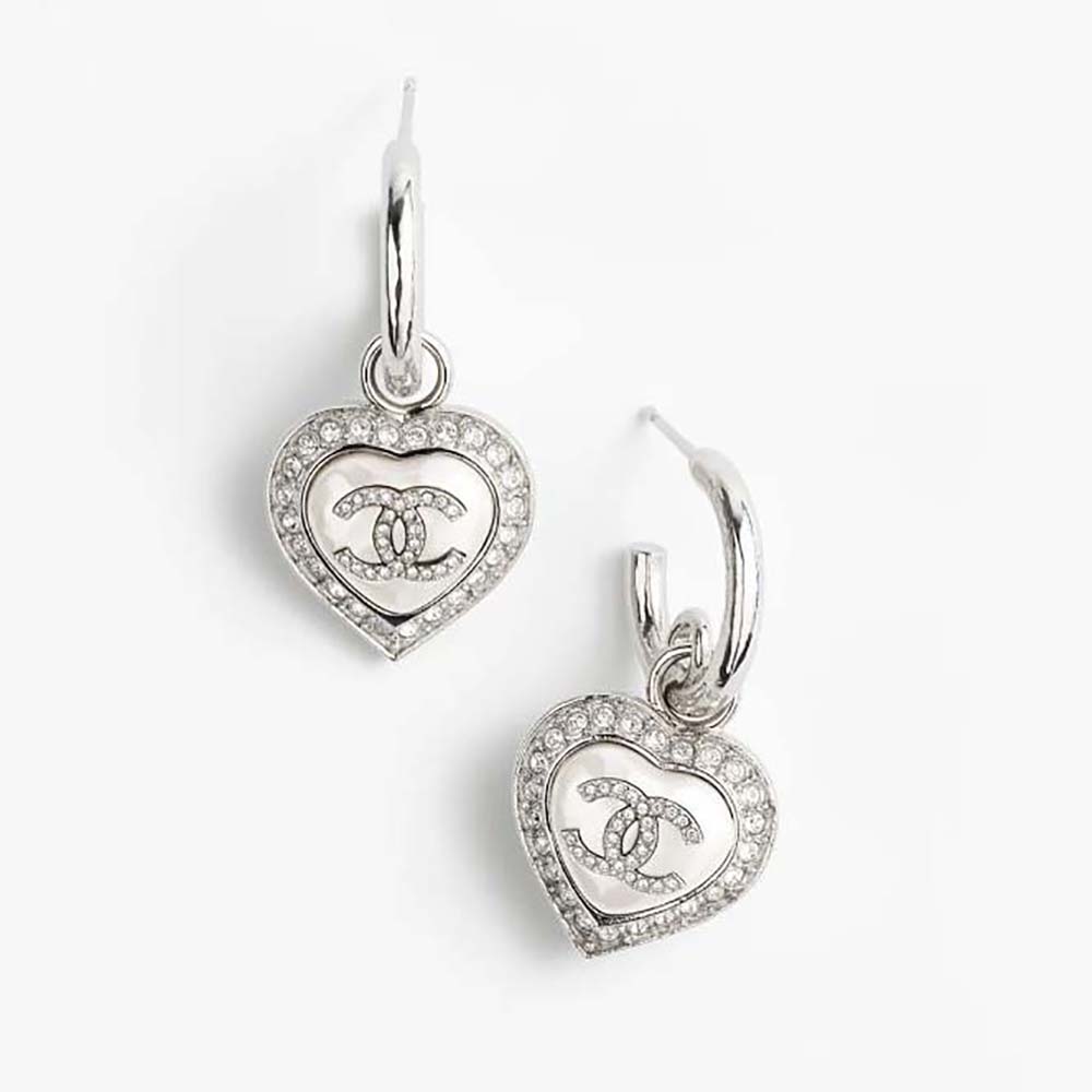 Chanel Women Pendant Earrings in Metal & Strass-White (1)