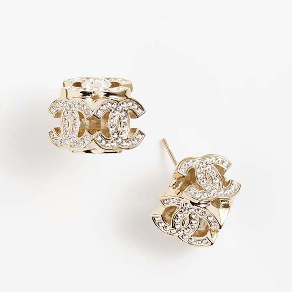 Chanel Women Stud Earrings in Metal & Strass-Gold