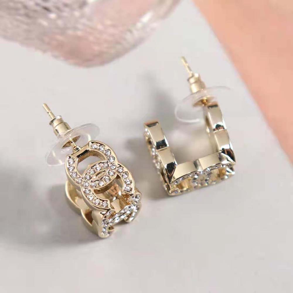 Chanel Women Stud Earrings in Metal & Strass-Gold (2)