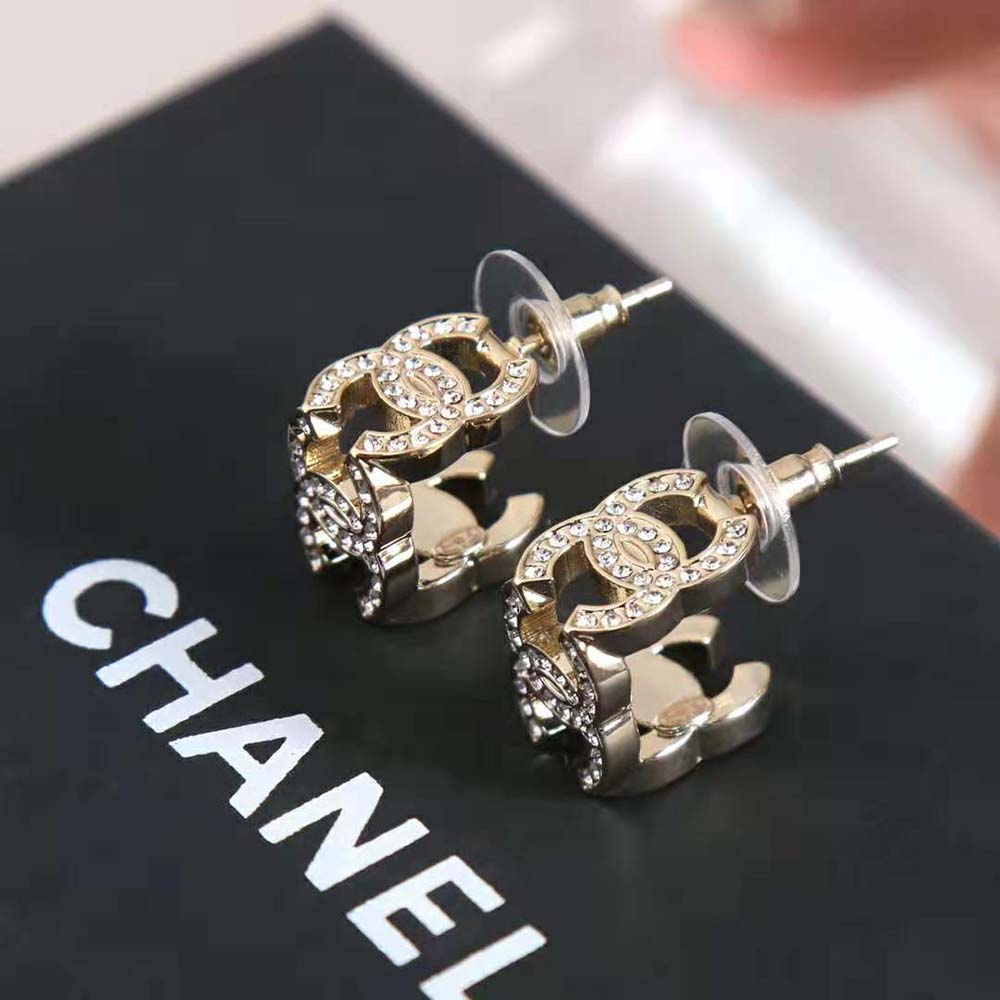 Chanel Women Stud Earrings in Metal & Strass-Gold (4)