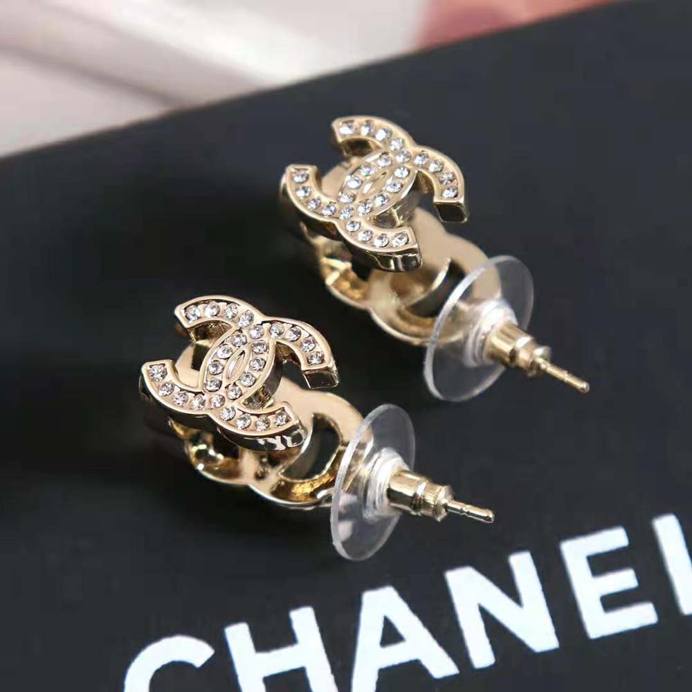 Chanel Women Stud Earrings in Metal & Strass-Gold (5)