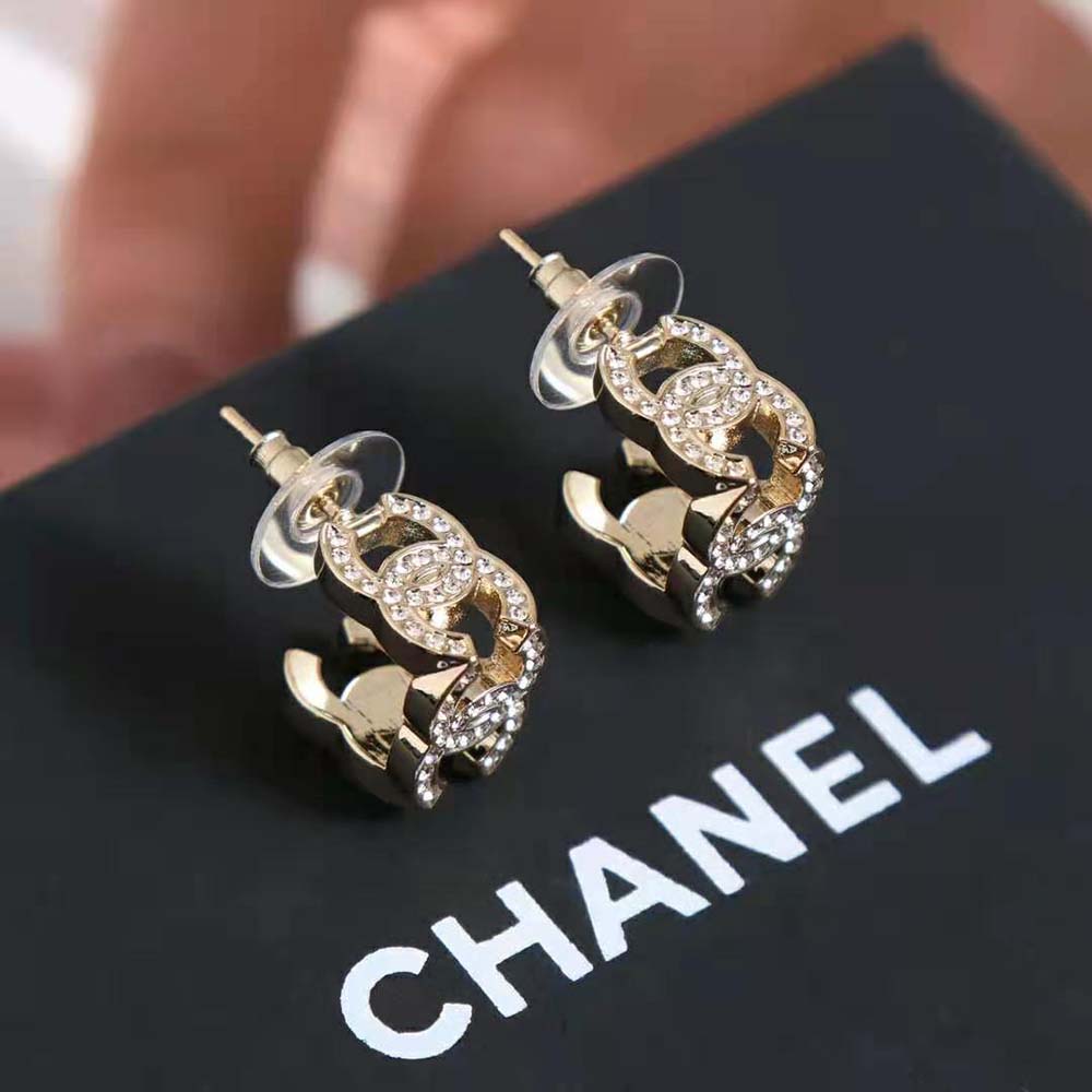 Chanel Women Stud Earrings in Metal & Strass-Gold (6)