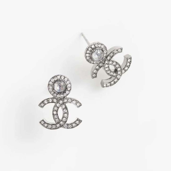 Chanel Women Stud Earrings in Metal & Strass-Gray (1)