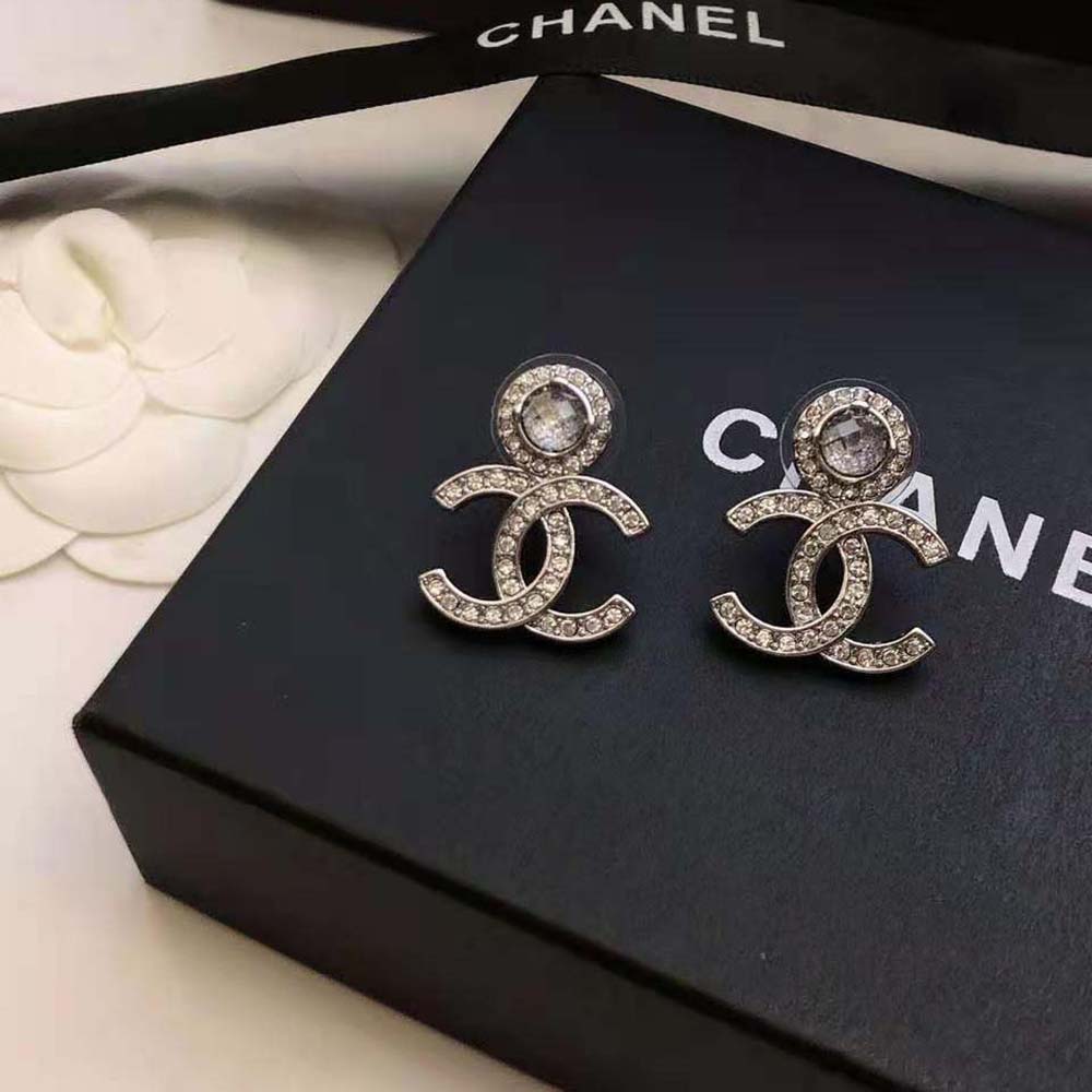 Chanel Women Stud Earrings in Metal & Strass-Gray (2)