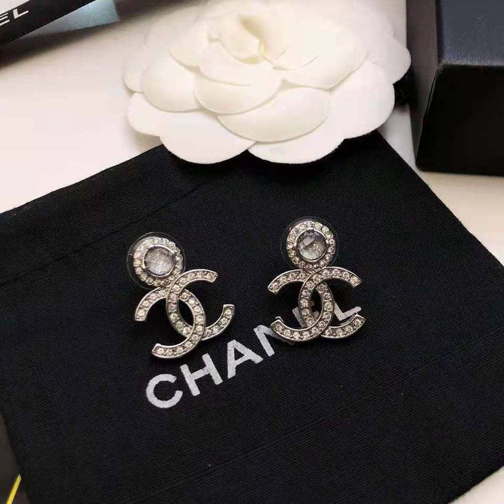 Chanel Women Stud Earrings in Metal & Strass-Gray (4)