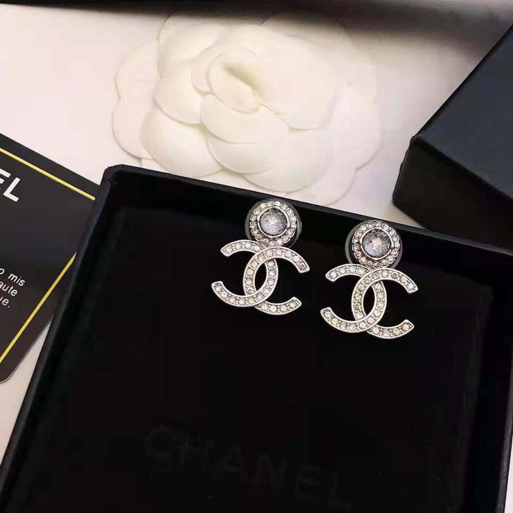 Chanel Women Stud Earrings in Metal & Strass-Gray (6)