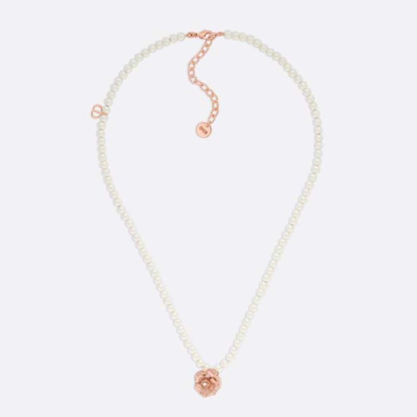 Dior Women D-Millefiori Necklace Matte Pink-Finish Metal and White Resin Pearls (1)