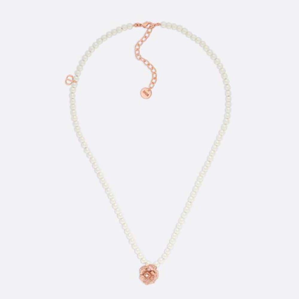 Dior Women D-Millefiori Necklace Matte Pink-Finish Metal and White Resin Pearls (1)
